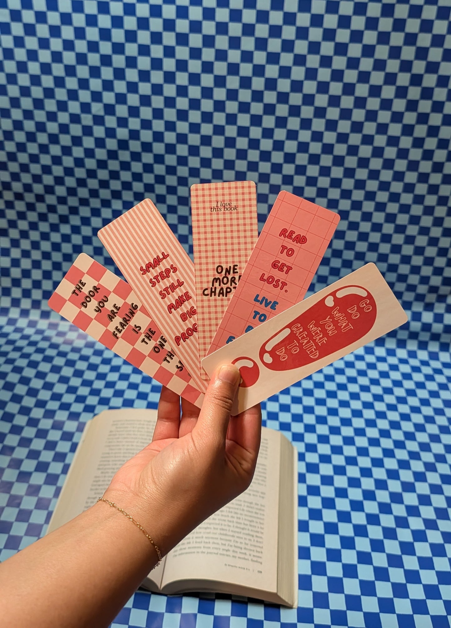 Pinterest Style Cute Pink Aesthetic Bookmarks - Retro Checkered & Motivational Quote Bookmarks for Book Lovers